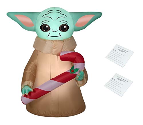 Star Wars Mandalorian The Child Yoda with Candy Cane Inflatable, Lights Up, 4.5 Feet Tall, Comes with Two Additional Repair Patch Kits