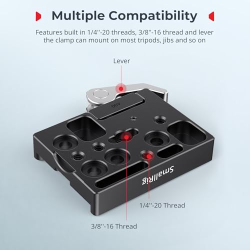 Image of SmallRig Quick Release Mount Plate for Arca-Type, Baseplate Clamp with 1 /4''-20 Threaded, 3 /8''-16 Threaded and Lever - 2143B