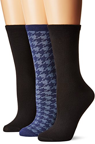 K. Bell Socks womens Soft and Dreamy 3 Pack Crew Casual Sock, Navy Houndstooth, Shoe Size 4-10 US