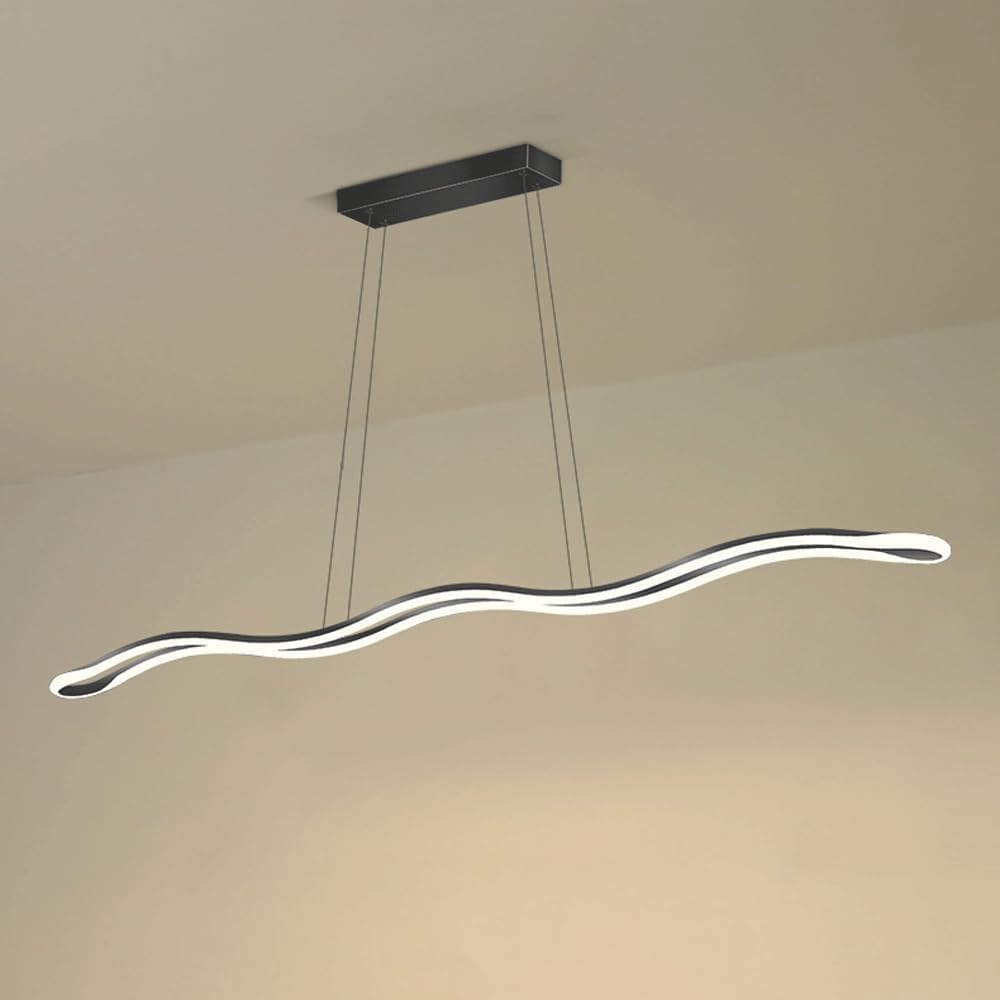 Modern d Dimmable LED Billiard Table Lamp – Minimalist Wave Design Linear Pendant Chaner for Kitchen Island, Dining Table, and Living Room