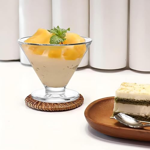 Image of Glassbunny 175ml Clear Footed Glass Dessert Bowls V Shape Glass Ice Cream Bowl for Sundae, Salad, Cocktail, Condiment, Pudding, Snack, Fruit, Transparent Pack of 6