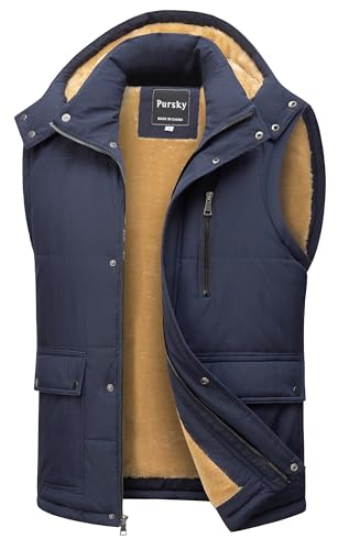 Pursky Men's Winter Puffer Vest Warm Fleece Lined Quilted Puffy Sleeveless Jacket Casual Outdoor Vests