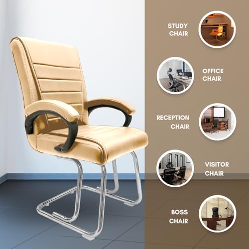 Image of activa Executive Office Visitor Chair | Ergonomic Relax Chair for Study, Home, Reception| Comfortable Cushioned Seat Back, Double Pipe Frame with Arm Rest Guest Seating (1, Beige, Regal)