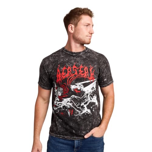 Berserk Guts & Monster Manga Art Mens Black Mineral Wash Crew Neck Short Sleeve T-Shirt-Small