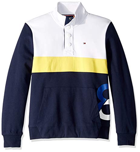 Tommy Hilfiger Men's Adaptive Sweatshirt with Magnetic Buttons and Mock Neck, bright white/medium, S