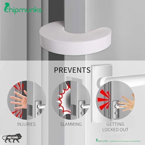 Image of Chipmunks Baby Proofing Finger Pinch Door Guard for Kids Safety, Made in India, Door Stopper Guard for Accidental Door Lock & Slamming for Child, Babies & Pet Safety (White, Pack of 6)