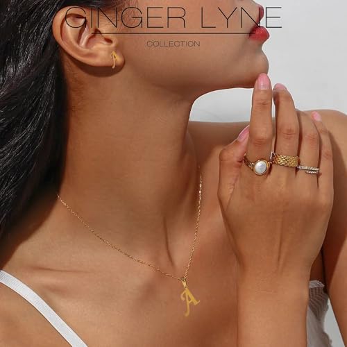 Initial Necklace and Earrings for Women by Ginger Lyne | Gold over Stainless Steel Pendant Letter with 17" Rolo Chain Lobster Claw Clasp and Stud Earrings | Gifts for Birthday or Holidays3