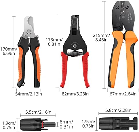 Proster Solar Crimping Tools Set for 2.5-6.0mm² with Wire Stripper Wire Cutter Solar Panel PV Cable 6 Pairs Male Female Solar Panel Cable Connector 1 Pair Solar Connector Wrench PV Crimp Tool