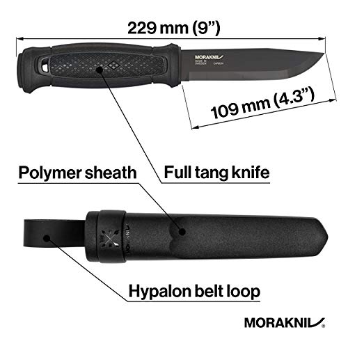 Morakniv Garberg Carbon Steel Full-Tang Fixed-Blade Survival Knife With Sheath, Black, 4.3 Inch #TOP4