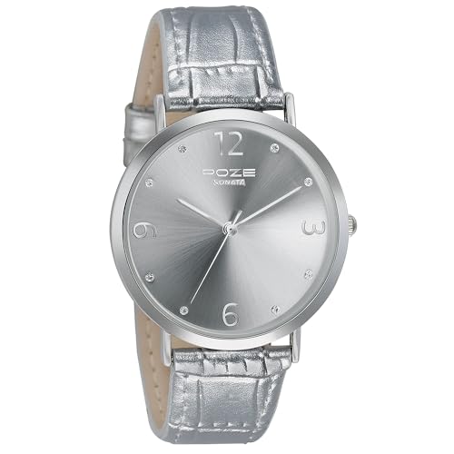 Image of Sonata Poze Quartz Analog Silver Dial Leather Strap Watch for Women