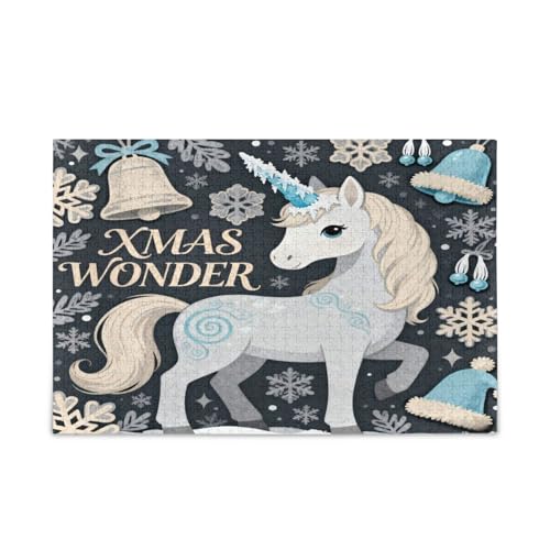 Nordic Grey Merry Christmas Unicorns Floor Puzzle Puzzles for Kids Brain Teasing Fun & Perfect Wall Art Funny Brain Teasers Gifts for dad, mom Puzzles for Adults 500 Piecing