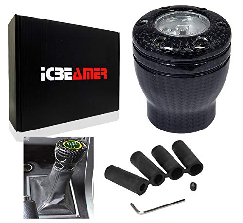 ICBEAMER Carbon Fiber Stick Shift Knob with Yellow LED Light on top for Manual 5 6 Speed Transmission Only Battery Included