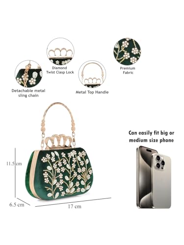 Image of TOOBA Handicraft Pearl Embroidered Clutch Purse For Women with Trendy Design 4-ring Handle & Tassel