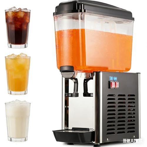 Commercial Beverage Dispenser 4.8 Gallon 18L Single Tank 150W Stainless Steel Juice Dispenser with Thermostat Controller for Cold Drink, Food Grade Material, Ideal for Restaurants, Hotels, and Parties
