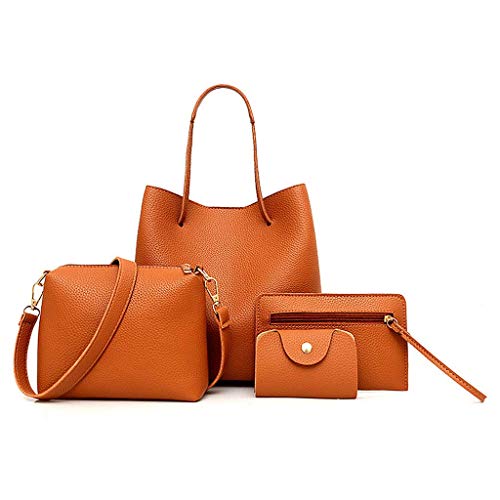 TXVSO Home Femmes Mode Sac à main en cuir Sac à bandoulière Fourre-tout porte-monnaie Messenger Satchel titulaire de la carte, 4pcs / Set, Brown