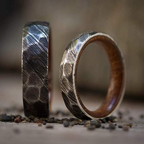 Ke-219-At Damascus Steel Ring Custom Handmade Damascus Ring Damascus Steel Hammer Textured Wood Inner Anniversary Ring Wedding Band Fathers Day Ring Damascus Ring Wedding Band Rings For Men (10) #TOP3