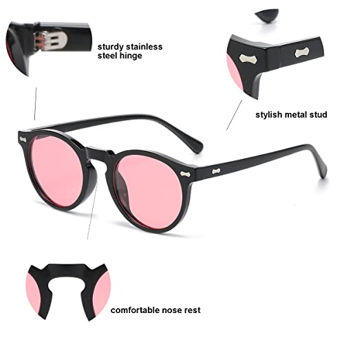 Image of Gleyemor Vintage Polarized Sunglasses for Men Round Sunglasses UV400 Protection Retro Hand-crafted Acetate Frame