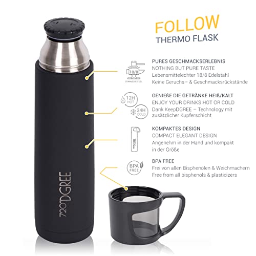 720°DGREE Frasco Termica “Follow“ – 450ml, 700ml, 1l - Botella de Aislante al vacío Termo de Acero Inoxidable con Taza café y té - Imagen 3