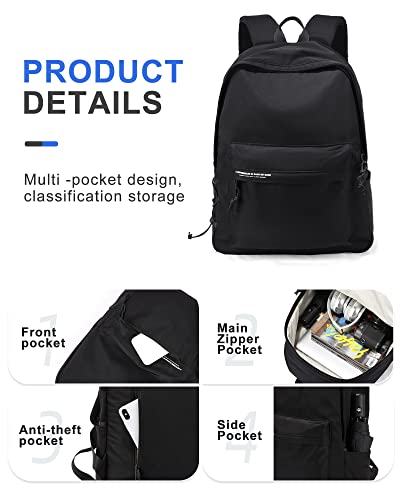 Vecave Casual Backpack For Men Women, Classic Basic Backpack For College Travel Work，Waterproof Daily Lightweight Backpack Black #TOP2