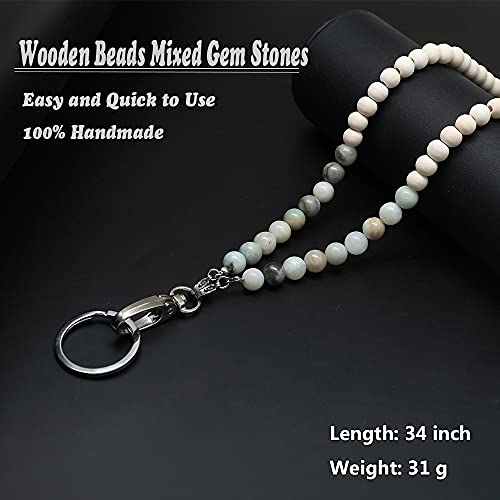 C&L Accessories Lanyards For Id Badges, Beaded Wooden Natural Stone Lanyard For Keys Eyeglass Holder Lanyard For Eyeglasses Chains For Women (Amazonite Stone) #TOP2
