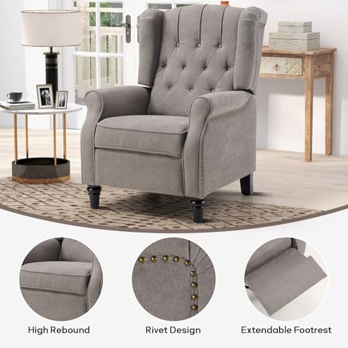 Sillón push back reclinable gris con decoración de remaches miniatura 4