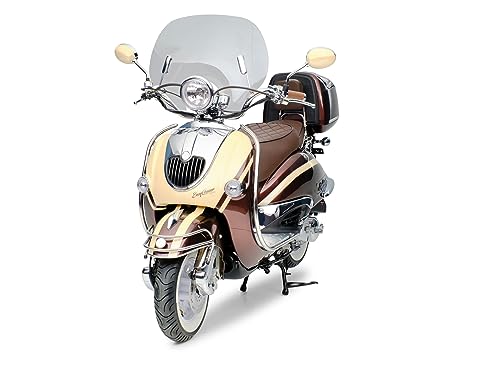 Burnout EasyCruiser Artemis Retro Motorroller 50 ccm, 25 km/h, Braun-Beige Metallic, Euro 5, 4-Takt, LED, Digitaltacho, Windschild, Topcase, Scheibenbremse vorn