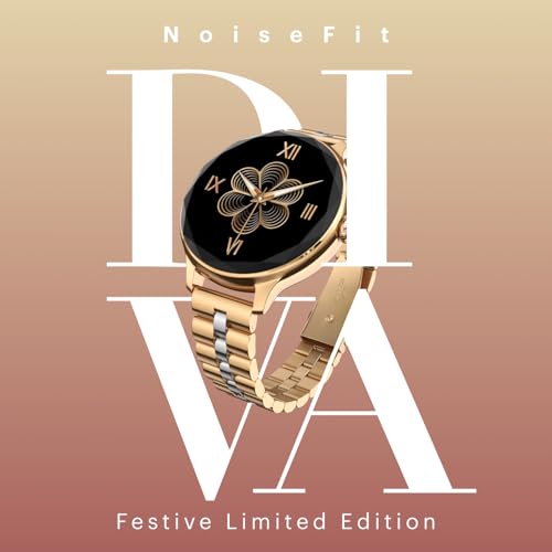 Image of Noise Diva Smartwatch for Women with Diamond Cut Dial, Glossy Metallic Finish, AMOLED Display, New Metal Straps, 100+ Watch Faces, Female Cycle Tracker Smart Watch for Women (Metallic Rose Blend)