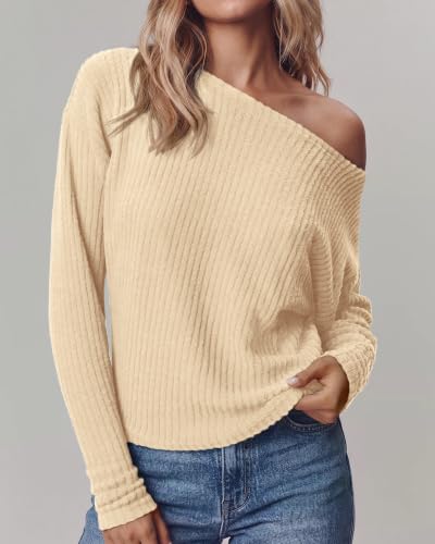 KIRUNDO Womens Off Shoulder Sweater Ribbed Long Sleeve Tops - image 2