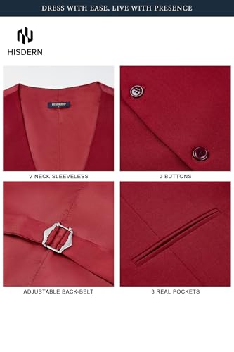 Image of HISDERN Mens Suit Vest Business Casual Dress Waistcoat Vest Solid Color Formal Wedding Vests for Suits or Tuxedo