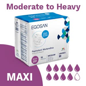 Egosan Maxi Incontinence Disposable Adult Diaper Brief Maximum Absorbency and Adjustable Tabs for Men and Women (Medium Case, 60-Count)