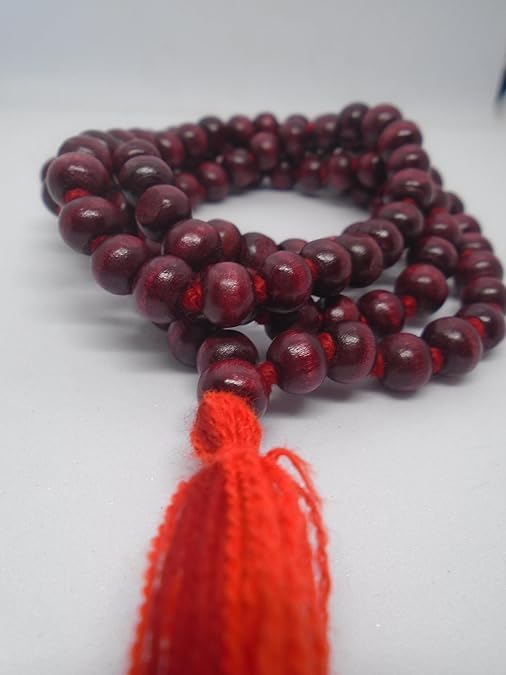 Image of PRIYA BEADS Original Lal Chandan Japa Mala 8mm Beads with Cotton Gaumukhi Japa Bag | Natural Red Sandalwood Beads Mala for Meditation, Pooja, Chanting, Wearing | Rosary String for Men and Women