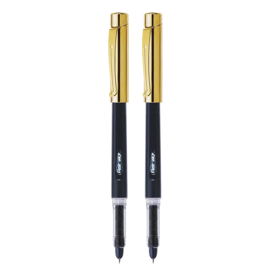 FLAIR Inky Series Gold Liquid Ink Fountain Pen Blister Pack | Stainless Steel Nib With Round Tip | Free 5 Pieces X-Large Jumbo Cartridges | Smudge Free Writing | Blue Ink, Pack Of 2 (B0C53ZZX11) Amazon Price History, Amazon Price Tracker