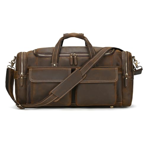 Men's Leather Handbag Leather Vintage Travel Bag Large Capacity Cowhide Duffel Business Crossbody Bag