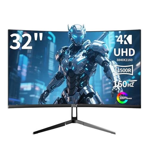 ZZA 32 Inch Curved Monitor 160HZ Computer Gaming Monitor 4k UHD VA Screen, 1500R Curved, Supports AMD Freesync, 120% sRG - Detailed View