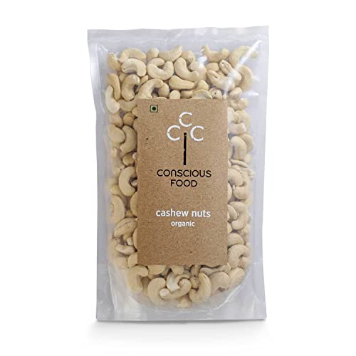 Image of Conscious Food 100% Organic Whole Cashew Nuts W240 | 400 g | Konkan Kaju | Crunchy & Rich | Value Pack | Source of Energy Vitamins & Minerals, Protein, Dietary Fibre