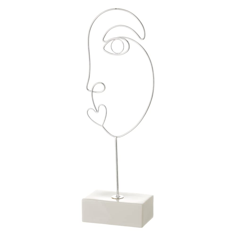 LOLAhome Figura de Cara de Metal y cerámica Plateada de 15x8x42 cm