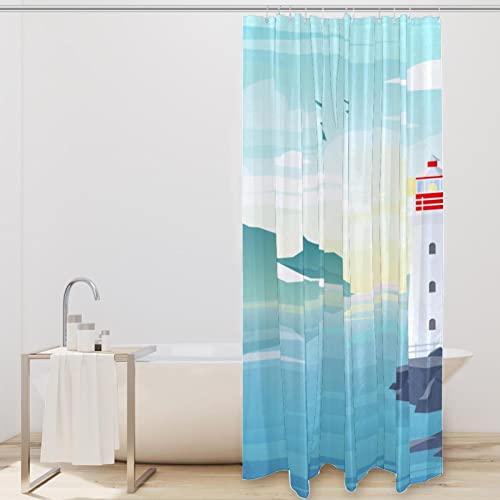 Rideau de douche lavable imperméable 152x182 cm avec 12 anneaux motif phare marin
