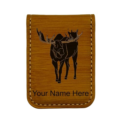 LaserGram Slim Magnetic Money Clip, Moose, Personalized Engraving Included (Bamboo)