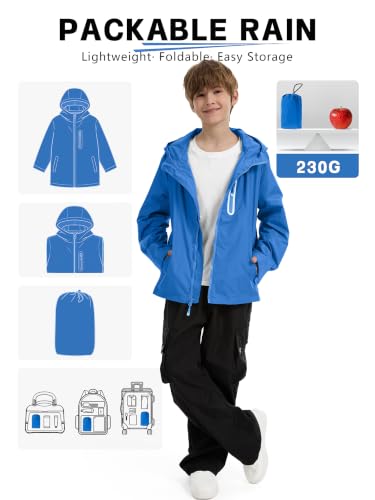 Image of UIQUR Boys Girls Rain Jacket Kids Waterproof Raincoats 5-14 Years | Hooded Lightweight Windbreakers with Zipper Pockets Cycling Camping Running School Lightweight
