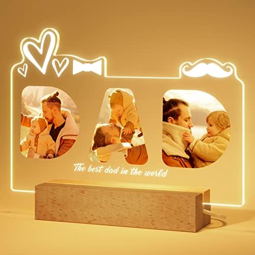 Bemaystar Gifts for Dad Personalized - Custom Night Light with Picture Text, Fathers Day from Daughter, Son, Wife, Gifts, Father Husband Grandpa Papa Fathers Birthday Chistmas
