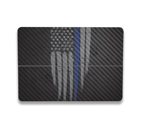Image of MightySkins Carbon Fiber Skin Compatible with Microsoft Surface Laptop Studio 2 (2023) Full Wrap Kit - Thin Blue Line | Protective Durable Textured Carbon Fiber Finish | Made in The USA
