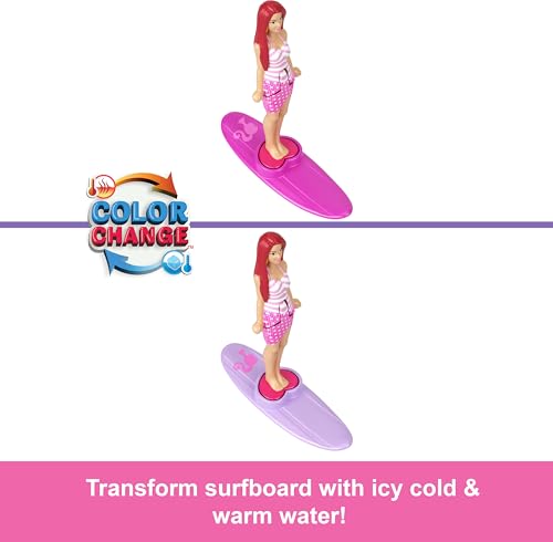 Barbie Mini BarbieLand Puppen- und Spielzeugfahrzeugset, ca. 3,8 cm große Puppe und Strandcabrio mit Farbwechsel, Strandzubehör, JCR35