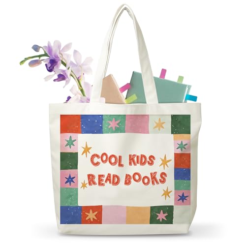 JUSITAKEET Cool People Read Books Themed Tote Bag, Book Canvas Tote Bags Gift, Gifts For Book Lovers, Reusable Bags Suitable For Bookworm, Library Club Canvas Totes Gifts For Study, 11