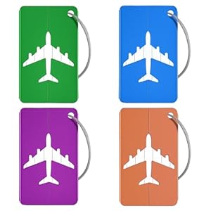 Luggage Tags for Suitcases, 4 Pack Bag Tags for Luggage, Aluminium Alloy Suitcase Tags with Stainless Loop, Suitcase Identify Labels for Travel Baggage, Backpack Name Labels, Mixed Color