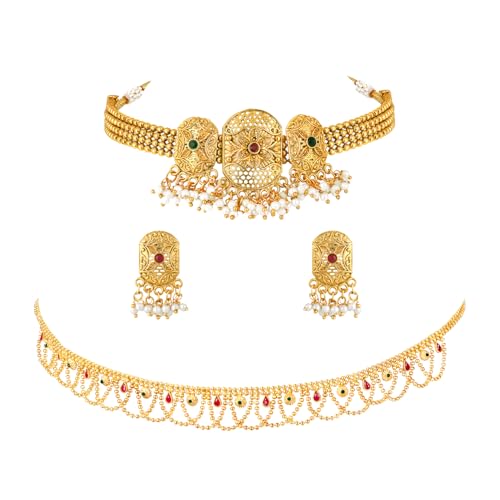Image of Peora Gold Plated Bridal Jewellery Set with Kamarband Gift for Women Indian Traditional Ethnic Wedding