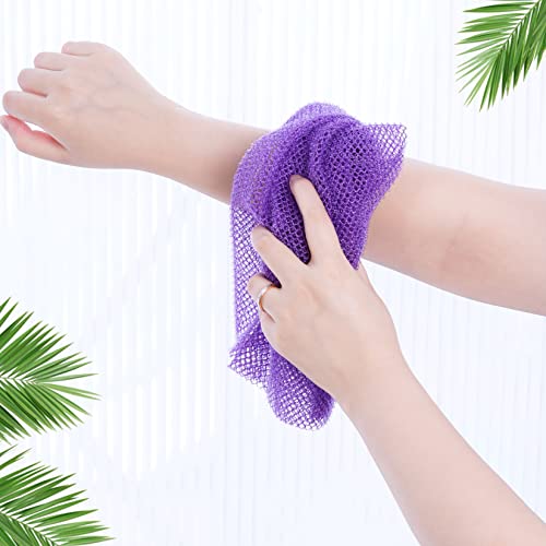 Fengek 2 Pcs African Exfoliating Net, 31.5 Inch African Long Body Net Sponges Back Skin Scrubber for Daily Shower Bathing Exfoliating (Multicolor 3)