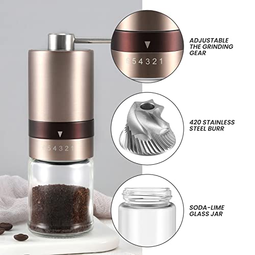 Vevok Chef Manuelle Kaffeemühle aus Edelstahl, mit tragbarer Tasche, verstellbare Einstellung, kompakte Gold-Kaffeemühle… – Bild 5