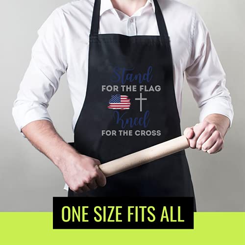 God Black Cooking Aprons- Womens Christian Patriotic American Flag Stand Flag Kneel Cross T-Shirt Black Apron, One Size Fits All #TOP4