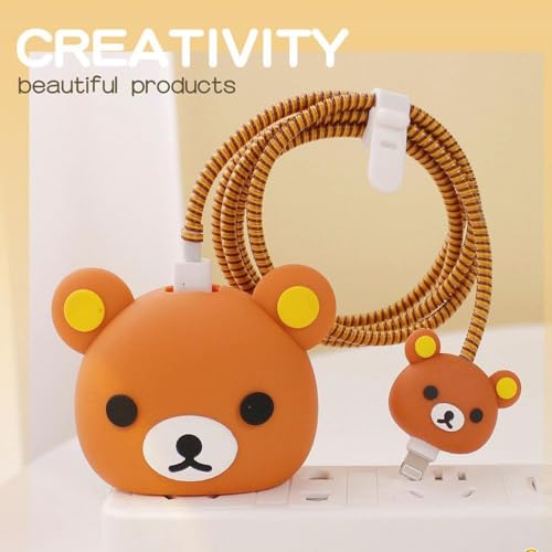Image of INEFABLE Charger Case Cover Protector with 3D Cute Pattern for iPhone Charger only 18W & 20W, Data Charging Cable Wire Saver Protective Cable Cover Full Protection - Set Of 1 (New Bear)