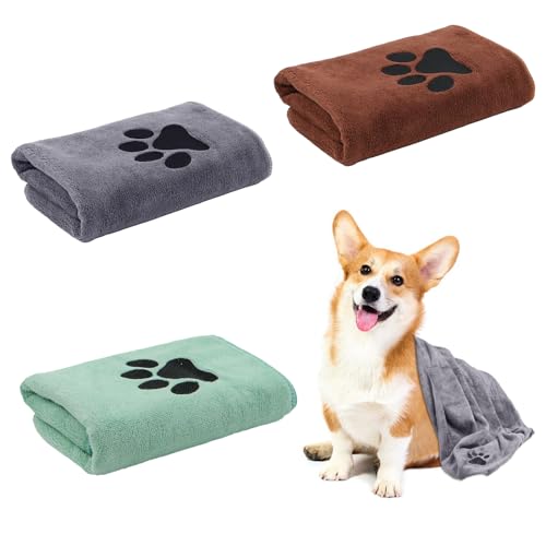 TOKSEO 3 Stück Hundehandtuch, 75 × 35CM Hundehandtuch Extra Saugfähig, Hundehandtuch Große Hunde, Schnelltrocknend Haustier Mikrofaser Handtücher für Katzen und Hunde und Andere Haustiere